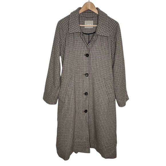 Everlane Recycled Wool Trench Coat Womens XS Gray Brown Houndstooth No Belt - Picture 3 of 12